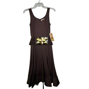 Nue By Shani Brown Sleeveless Dress With Gold Studded Belt Size 4